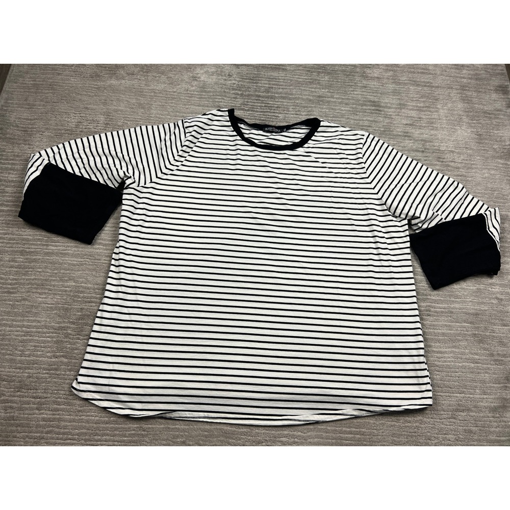 Glitzy Girlz T-Shirt Womens 5XL Black White Striped Long Sleeve Colorblock Cuff